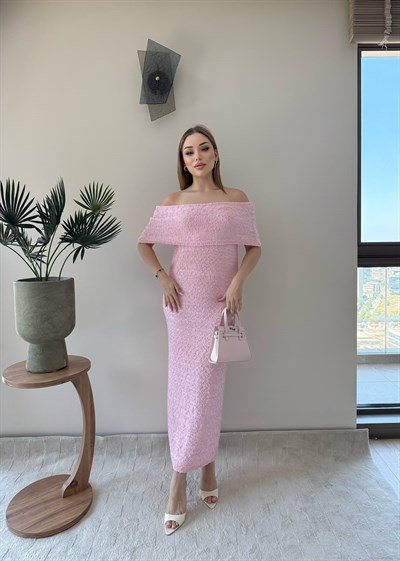 Madonna Yaka Uzun Elbise Pembe 2361