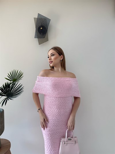 Madonna Yaka Uzun Elbise Pembe 2361