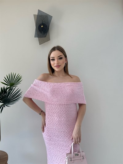 Madonna Yaka Uzun Elbise Pembe 2361
