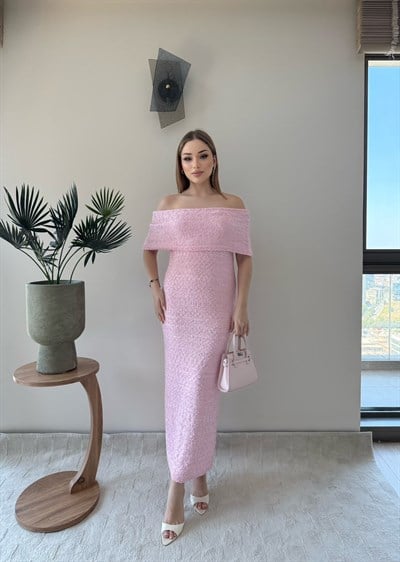 Madonna Yaka Uzun Elbise Pembe 2361