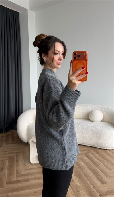 Nakiş Detay Oversize Kazak Gri 2515