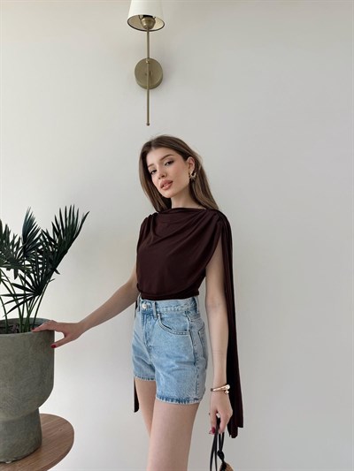 Omuz Saçaklı Sandy Bodysuit Acı Kahve 2269