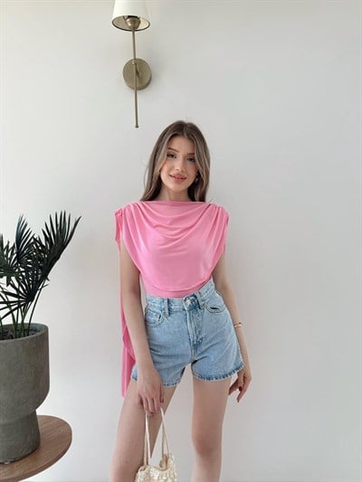 Omuz Saçaklı Sandy Bodysuit Pembe 2269