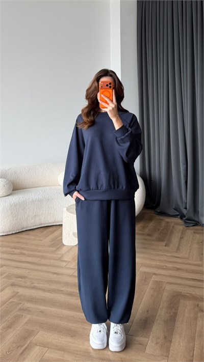Oversize Sweat ve Pantolonlu Modal İkili Takım Lacivert 2449