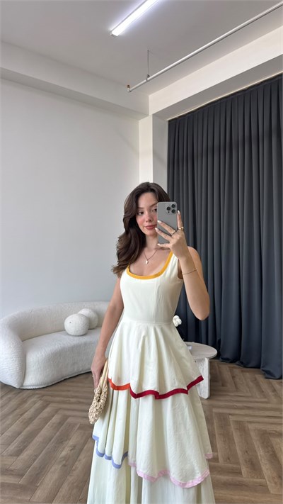 Renkli Kat Kat Uzun Elbise 2387