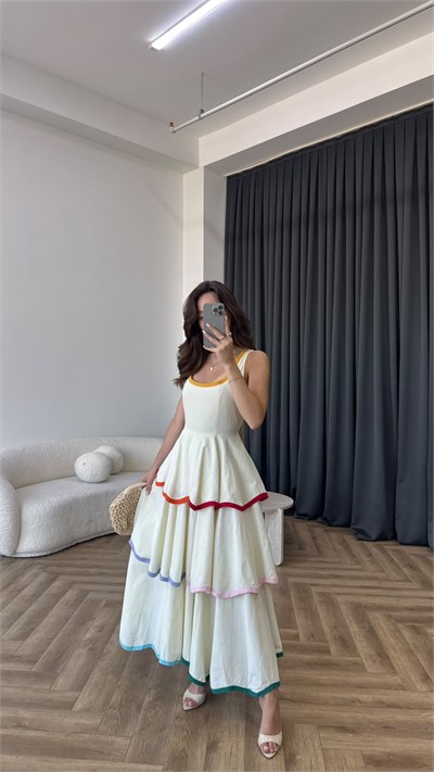 Renkli Kat Kat Uzun Elbise 2387