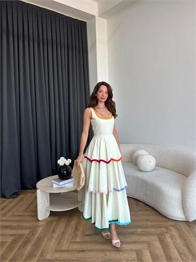Renkli Kat Kat Uzun Elbise 2387