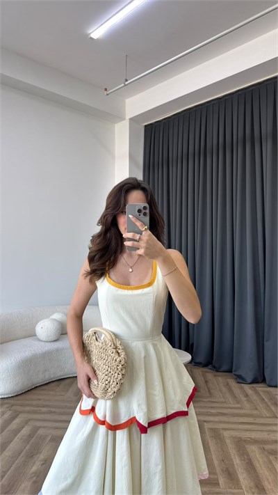 Renkli Kat Kat Uzun Elbise 2387