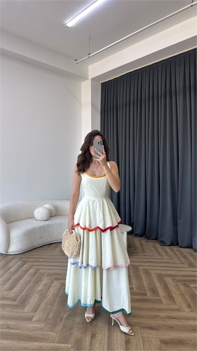 Renkli Kat Kat Uzun Elbise 2387