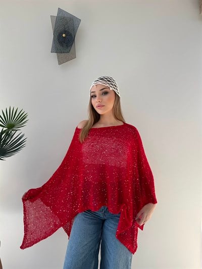 Salaş Simli Asimetrik Panço Kırmızı 2354