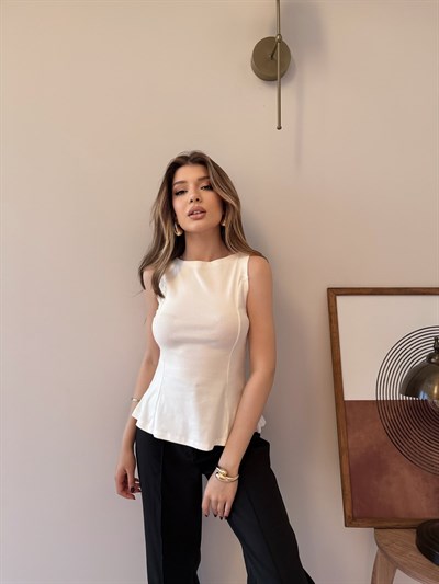 Sıfır Kol Volanlı Modal Bluz Beyaz 2342