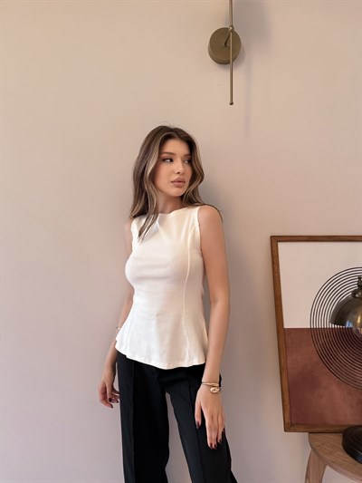 Sıfır Kol Volanlı Modal Bluz Beyaz 2342