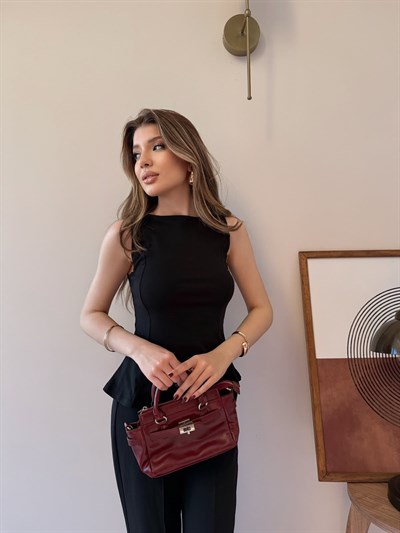 Sıfır Kol Volanlı Modal Bluz Siyah 2342