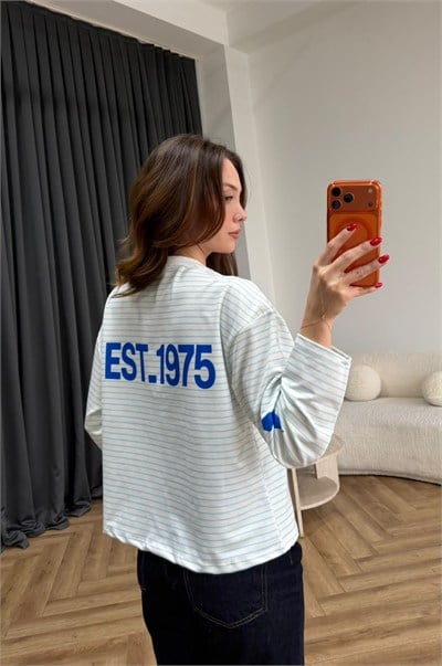  kol yıldız Sırt Baskı Kol Yıldız Detay Çizgili Sweat Beyaz 2559