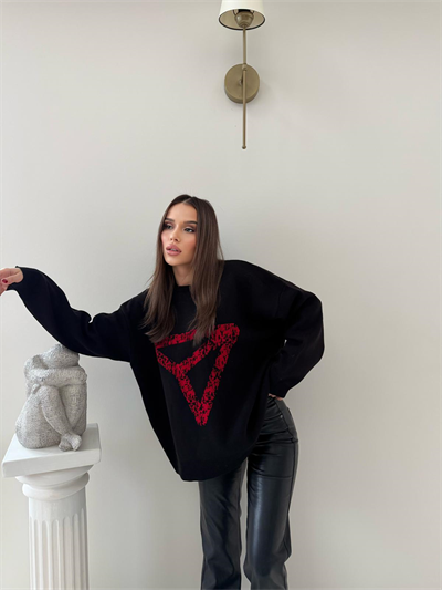 SIRT YAZI DETAY OVERSİZE KAZAK SİYAH 2020