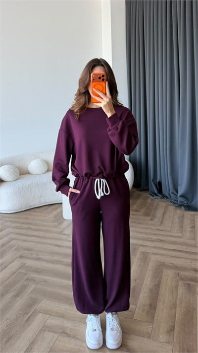 Sweat ve Pantolonlu Modal İkili Takım Mürdüm 2464