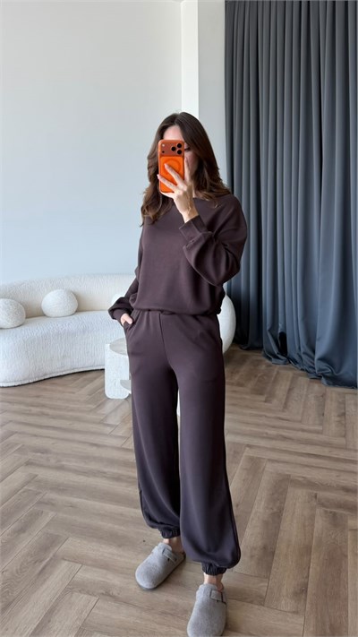 Sweat ve Pantolonlu Modal İkili Takım Kahve 2464