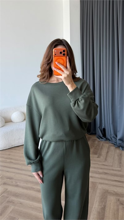 Sweat ve Pantolonlu Modal İkili Takım Haki 2464