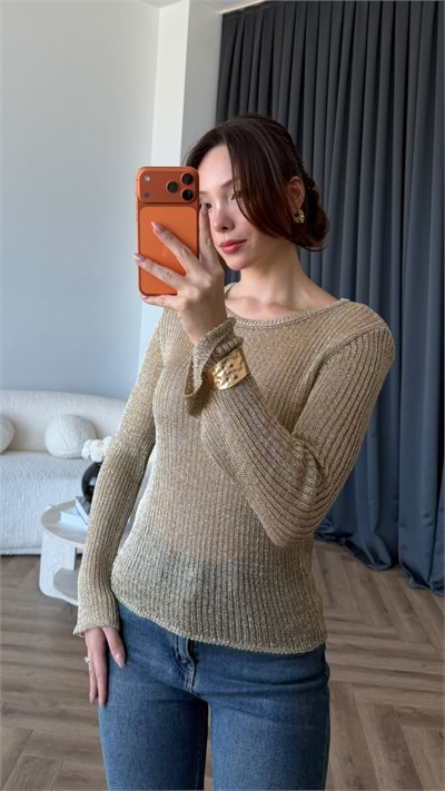 Transparan Triko Bluz Vizon 2404