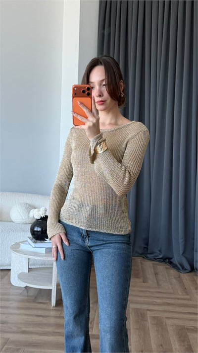 Transparan Triko Bluz Vizon 2404