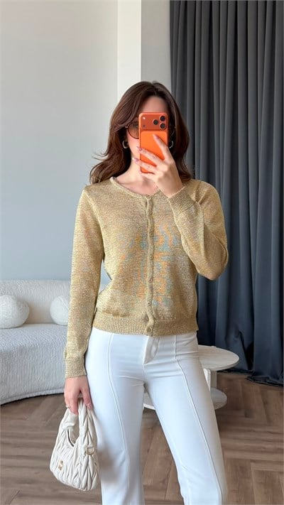 Transparan Triko Hırka Gold 2410