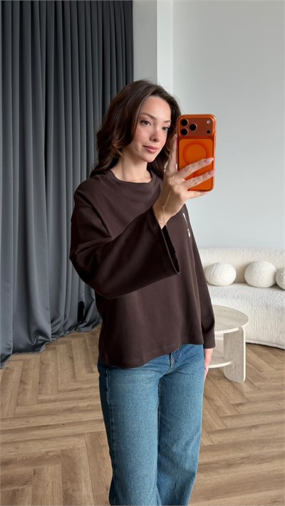 Yaka ve Sırt Baskı Detay Sweat Kahve 2476