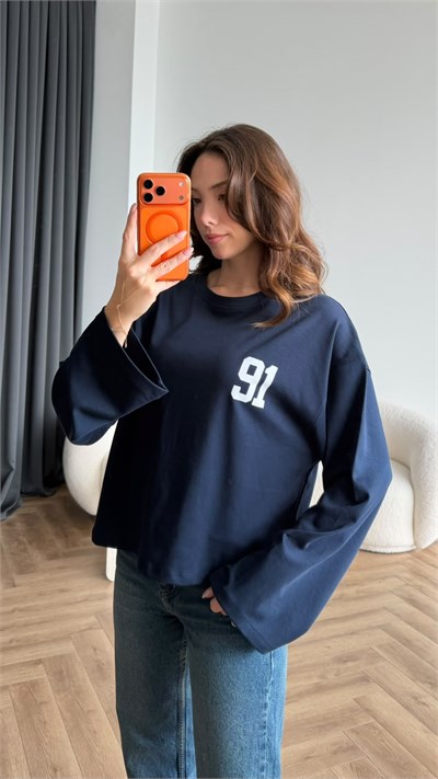 Yaka ve Sırt Baskı Detay Sweat Lacivert 2476