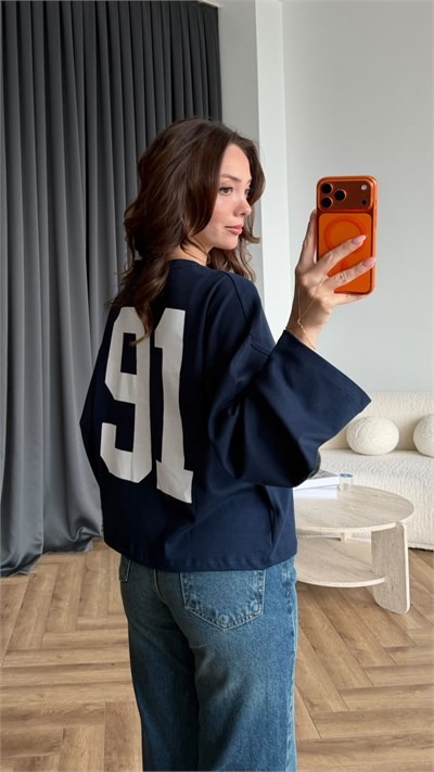Yaka ve Sırt Baskı Detay Sweat Lacivert 2476