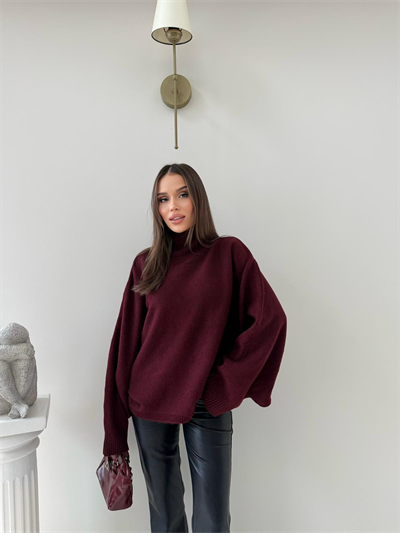 YARASA KOL BOĞAZLI OVERSİZE KAZAK BORDO 2017