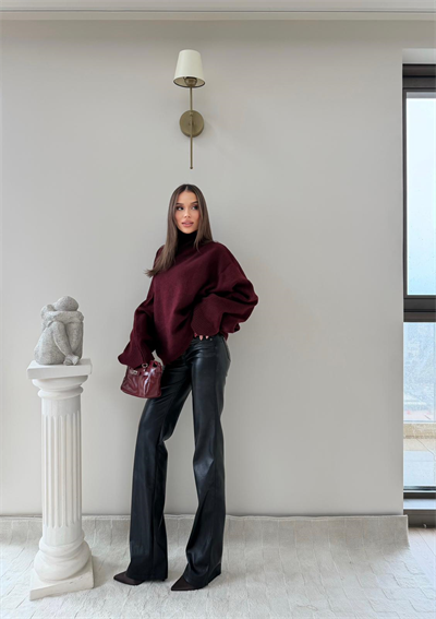 YARASA KOL BOĞAZLI OVERSİZE KAZAK BORDO 2017