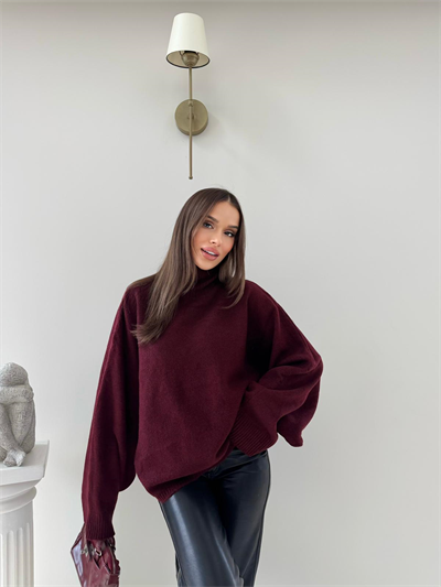 YARASA KOL BOĞAZLI OVERSİZE KAZAK BORDO 2017