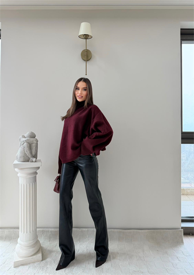 YARASA KOL BOĞAZLI OVERSİZE KAZAK BORDO 2017