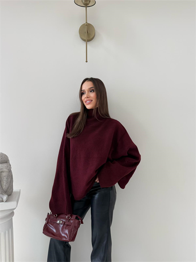 YARASA KOL BOĞAZLI OVERSİZE KAZAK BORDO 2017