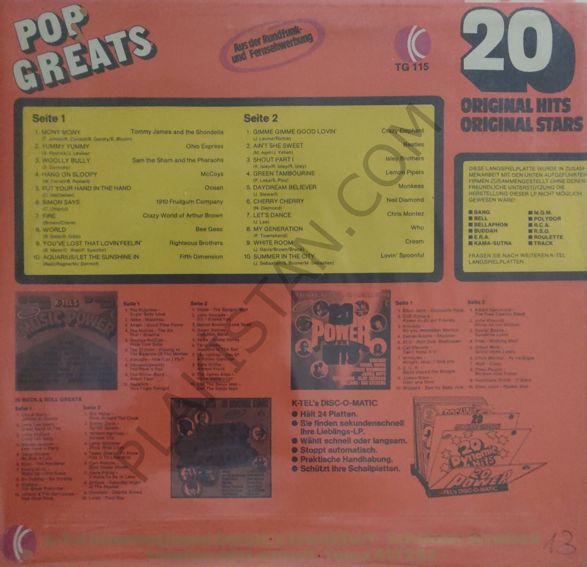 K-Tel's Pop Greats LP PLAK | Plakistan