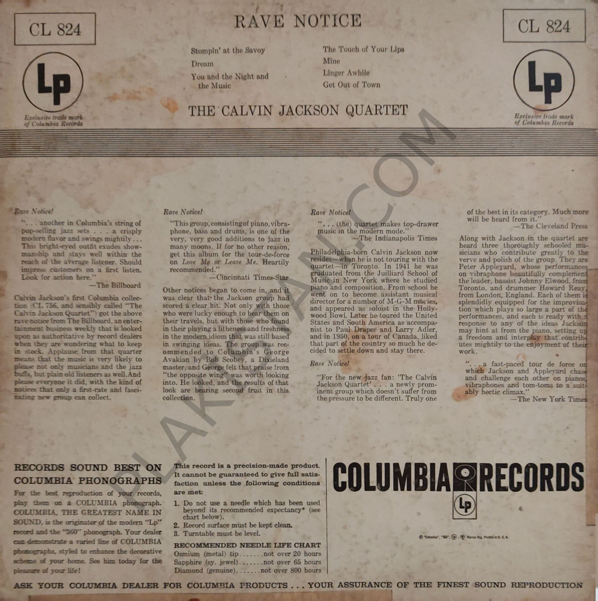 Quarteto Calvin Jackson* – Rave Notice LP PLAK | Plakistan