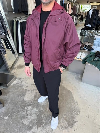  Bordo Kapüşonlu Mevsimlik Ceket