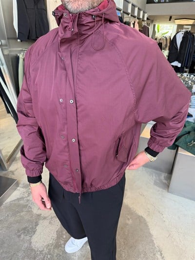  Bordo Kapüşonlu Mevsimlik Ceket