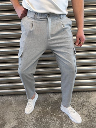  Gri Yan Cepli Havuç Kesim Kumaş Pantolon -5023