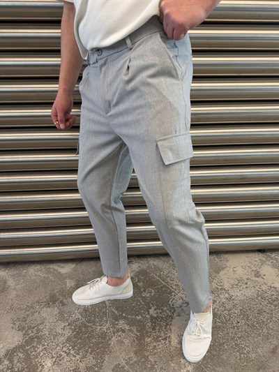  Gri Yan Cepli Havuç Kesim Kumaş Pantolon -5023