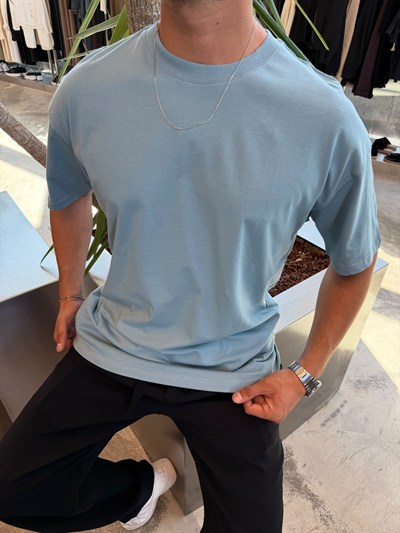 Açık Mavi Qawis Oversize Basic T-Shirt QW01