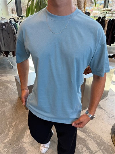 Açık Mavi Qawis Oversize Basic T-Shirt QW01