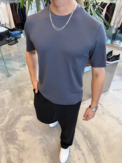 Antrasit SPF Oys Kumaş T-Shirt -5004