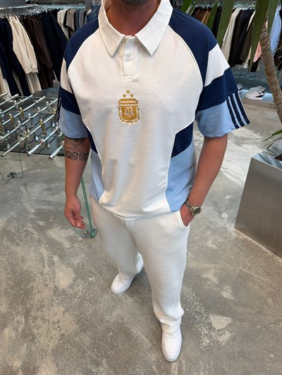 Argentina Beyaz-Lacivert Polo Yaka Forma T-Shirt