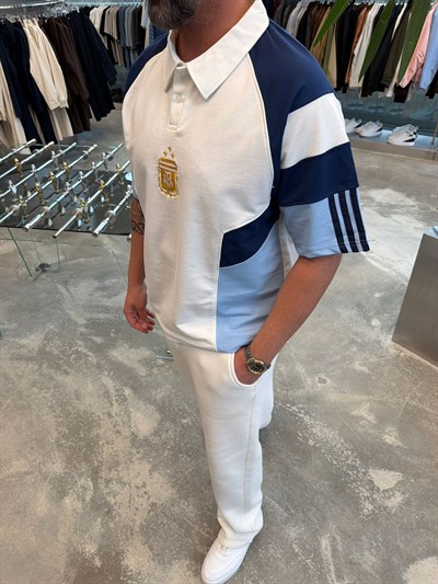 Argentina Beyaz-Lacivert Polo Yaka Forma T-Shirt