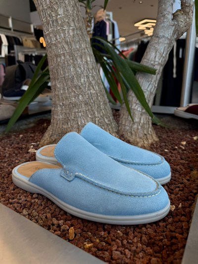 Bebe Mavisi Loro SK Orjinal Dana Derisi Loafer Terlik SK-129
