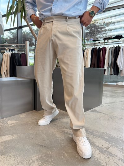 Bej Bel Lastik Tek Düğme Regular Pantolon W5121
