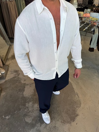 Beyaz Bambu Keten Gömlek SPF5005