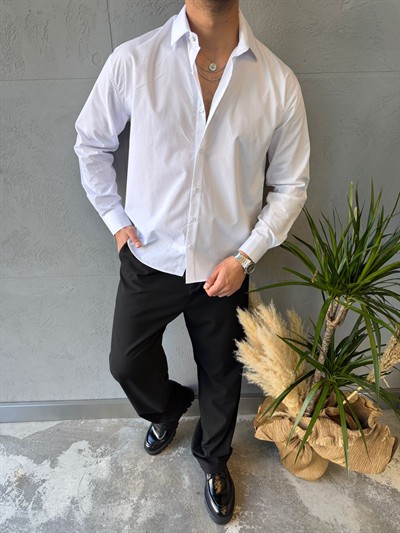 Beyaz Darcon PoliPamuk Gömlek -4012