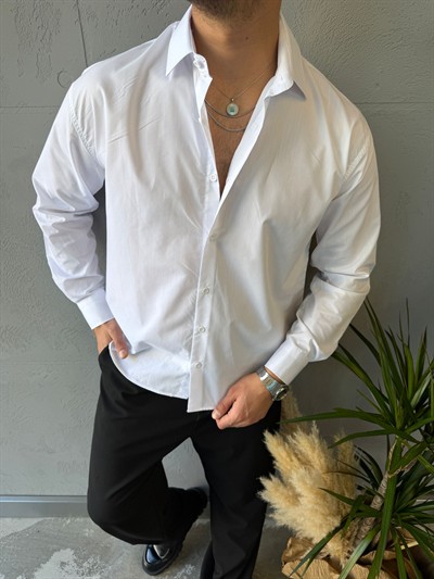 Beyaz Darcon PoliPamuk Gömlek -4012