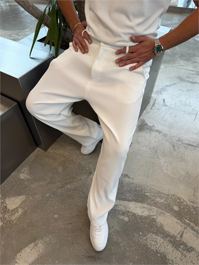 Beyaz Fitilli Baggy Pantolon W5122
